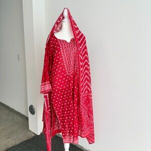 Red Printed Suit with Matching Dupatta